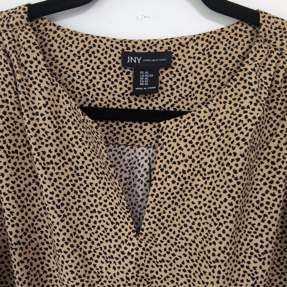 Jones New York Animal Print Puff Sleeve V-Neck Blouse XS - Picture 5 of 15